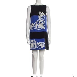 Tibi Black and Blue Mini Dress with Silver Accents